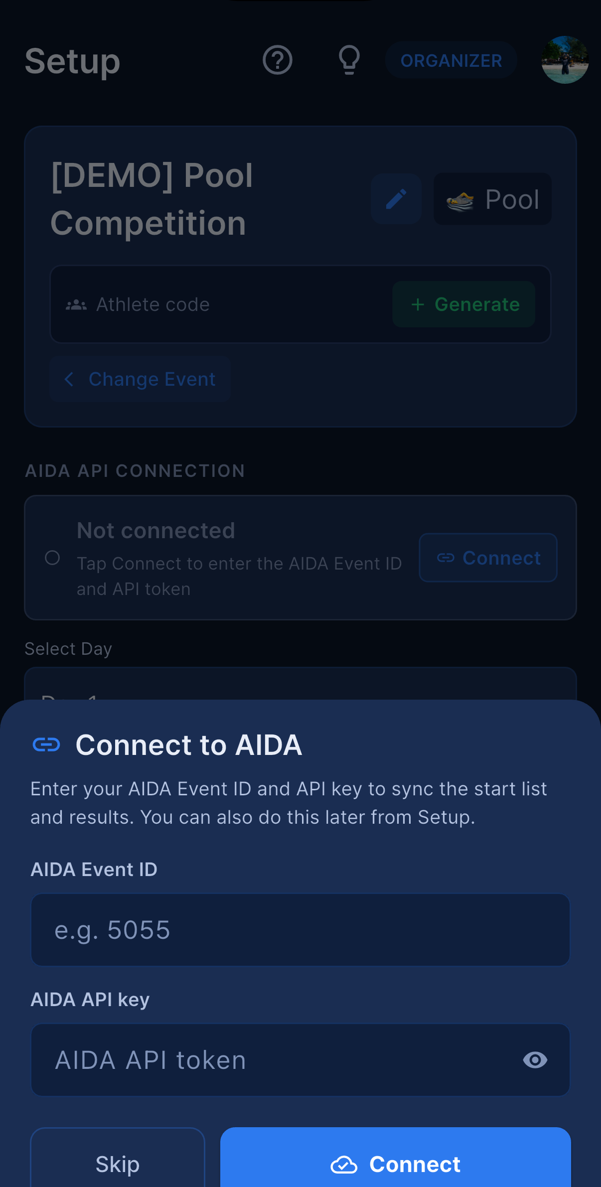 The Connect to AIDA sheet