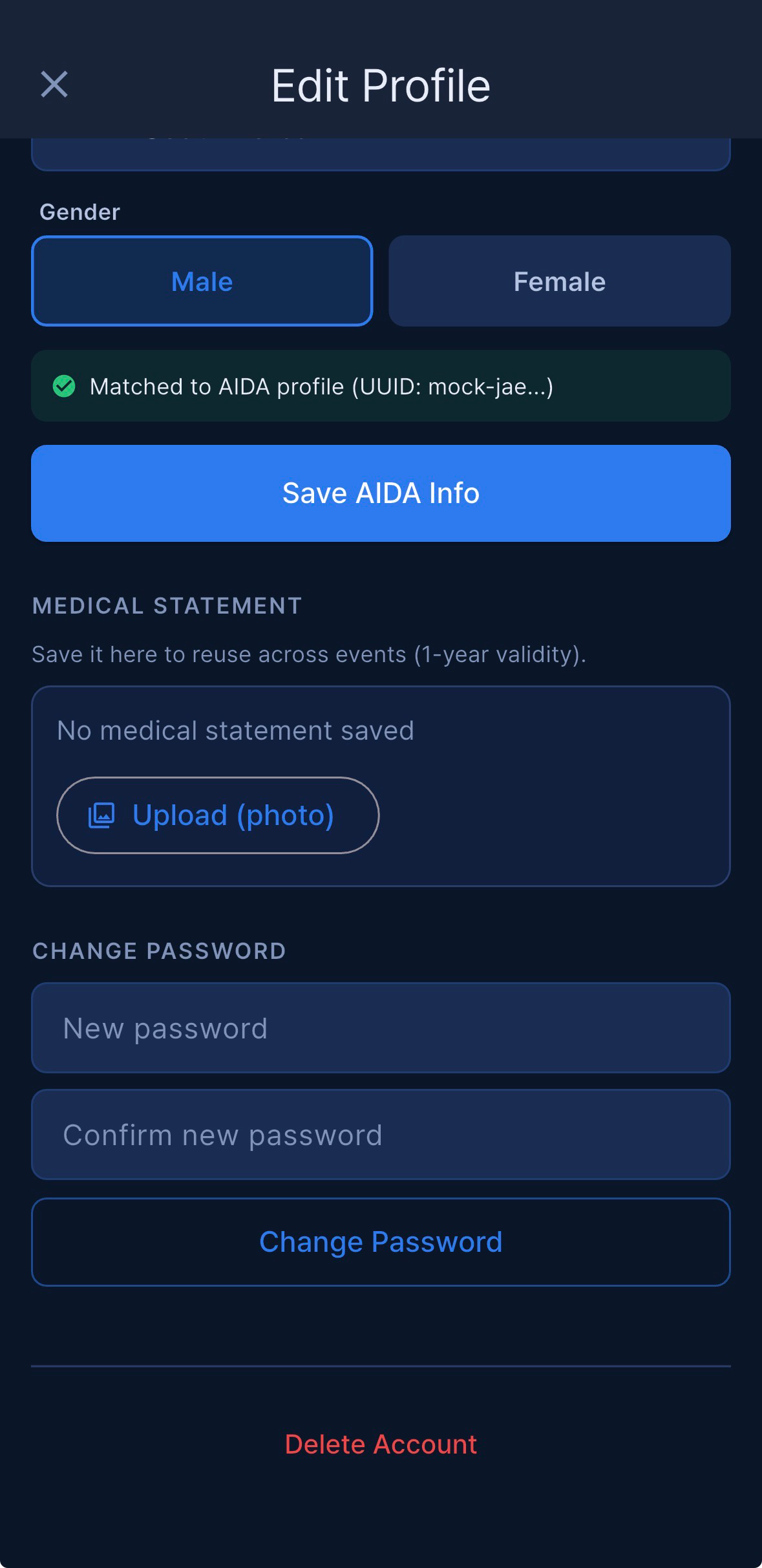 Delete Account in Edit Profile