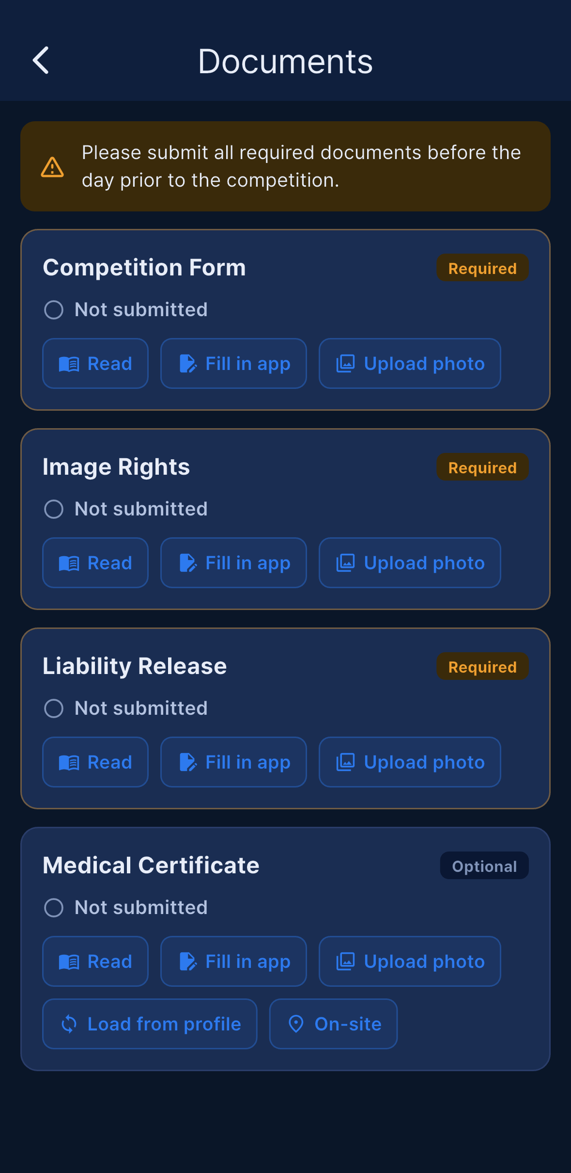 Athlete — My Info → Documents