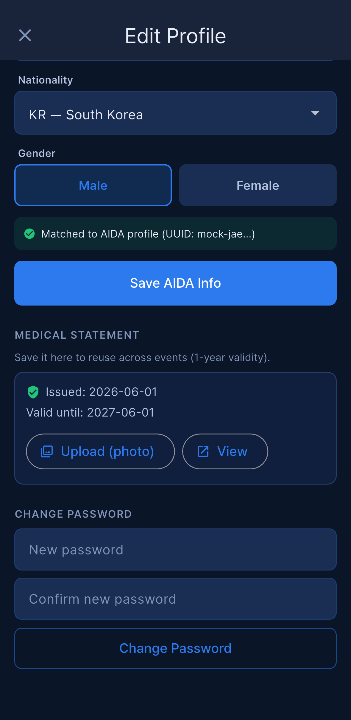 Medical Statement saved on profile