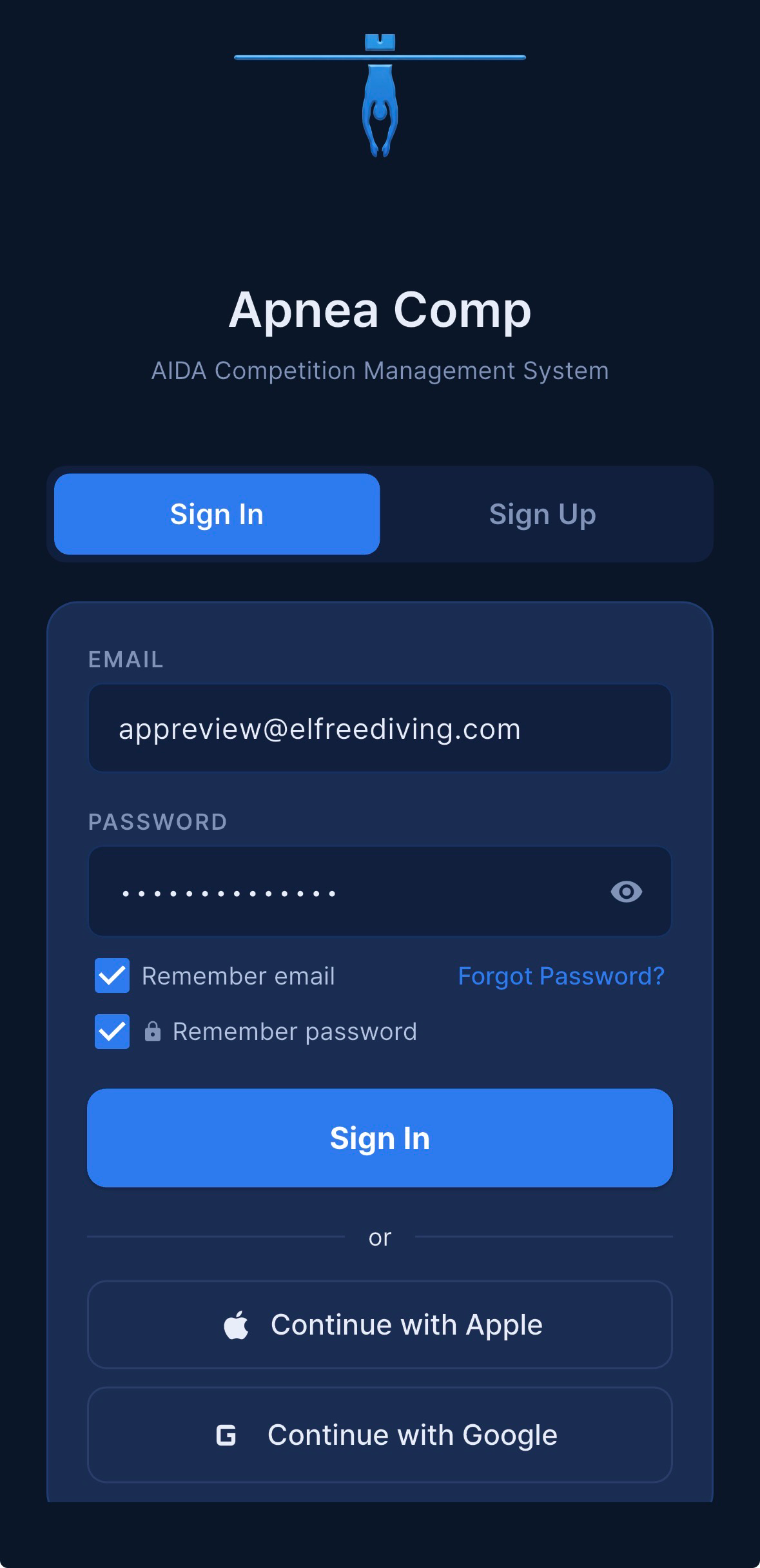 Sign-in screen with Apple and Google